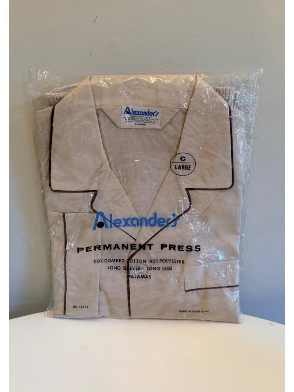 Vintage Alexanders Mens Permanent Press Long Sleeve Pajamas Size Large Beige NOS